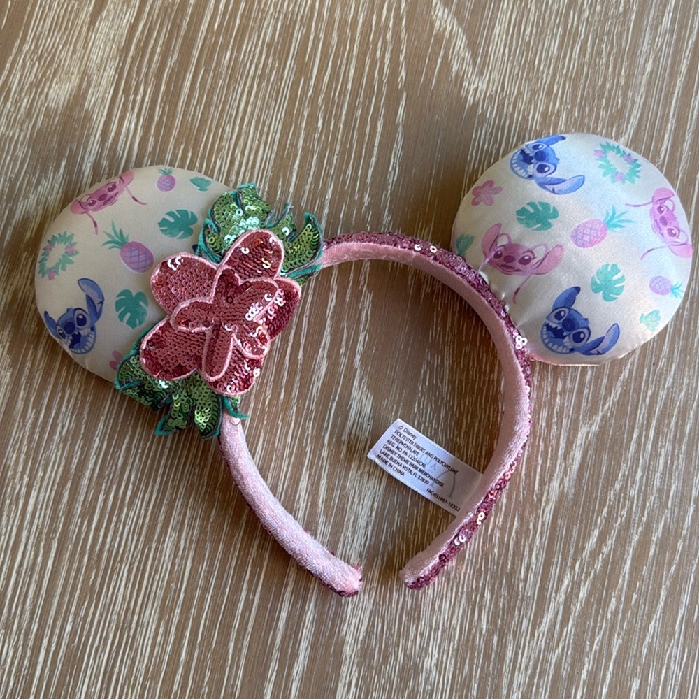 Disney Ears Aulani Stitch Angel Pink Sequin Mickey Ears